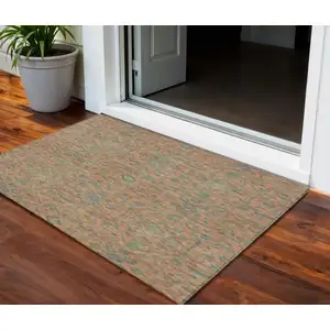 Photo of Coral And Teal Blue Floral Washable Indoor Outdoor Area Rug