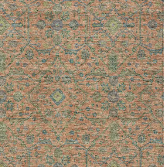 Coral And Teal Blue Floral Washable Indoor Outdoor Area Rug Photo 5