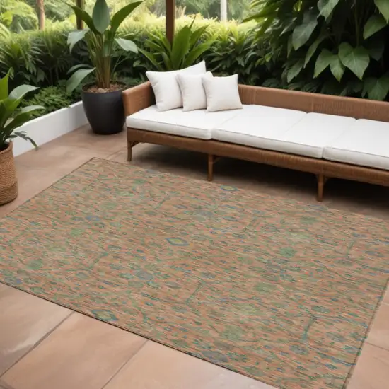 Coral And Teal Blue Floral Washable Indoor Outdoor Area Rug Photo 1
