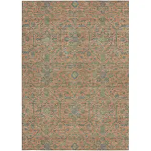 Photo of Coral And Teal Blue Floral Washable Indoor Outdoor Area Rug