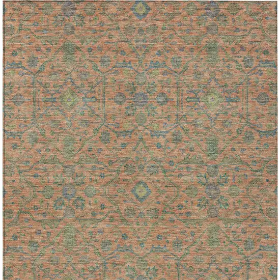 Coral And Teal Blue Floral Washable Indoor Outdoor Area Rug Photo 6