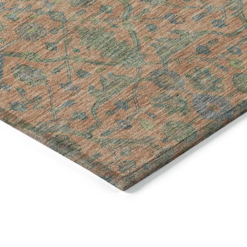 Coral And Teal Blue Floral Washable Indoor Outdoor Area Rug Photo 4