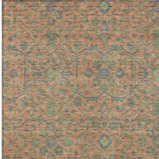 Coral And Teal Blue Floral Washable Indoor Outdoor Area Rug Photo 5