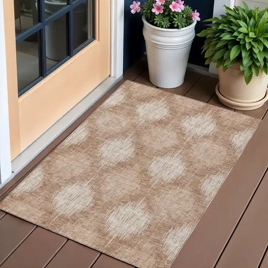 Coral And Terra Cotta Ikat Washable Indoor Outdoor Area Rug Photo 1