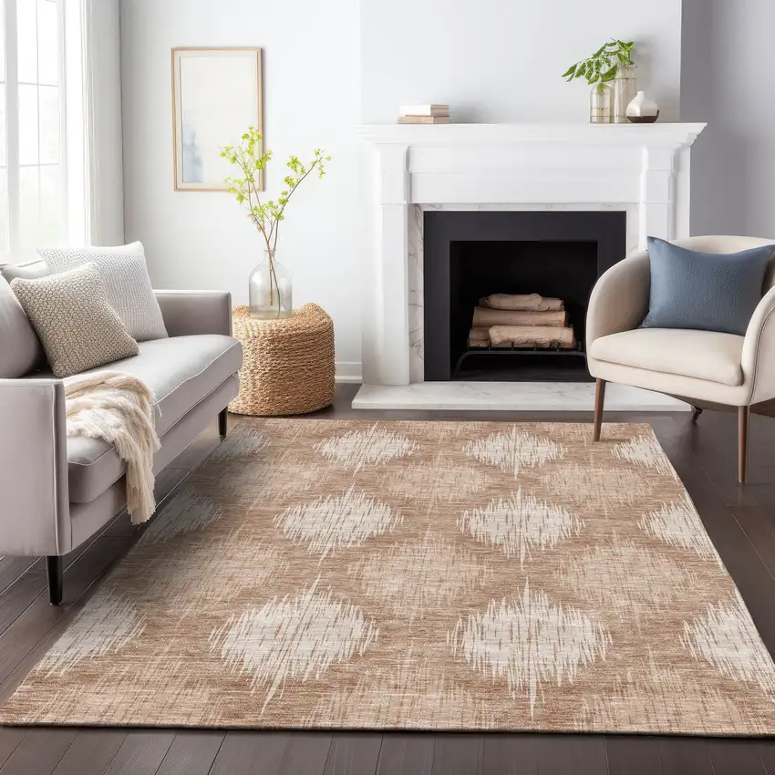 Coral And Terra Cotta Ikat Washable Indoor Outdoor Area Rug Photo 9