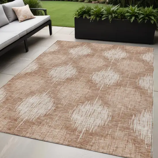 Coral And Terra Cotta Ikat Washable Indoor Outdoor Area Rug Photo 1