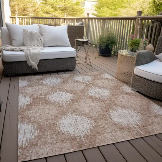 Coral And Terra Cotta Ikat Washable Indoor Outdoor Area Rug Photo 8