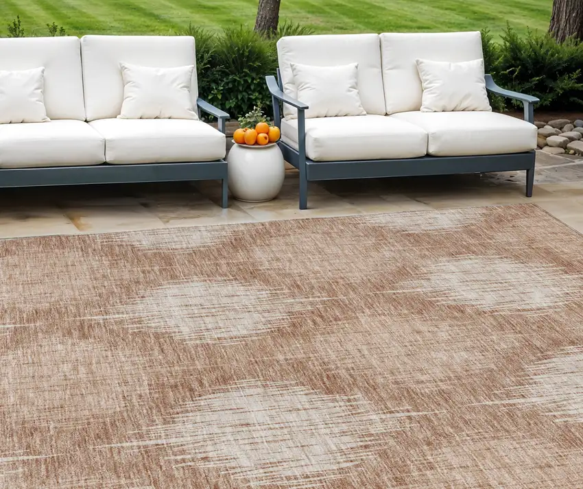 Coral And Terra Cotta Ikat Washable Indoor Outdoor Area Rug Photo 1