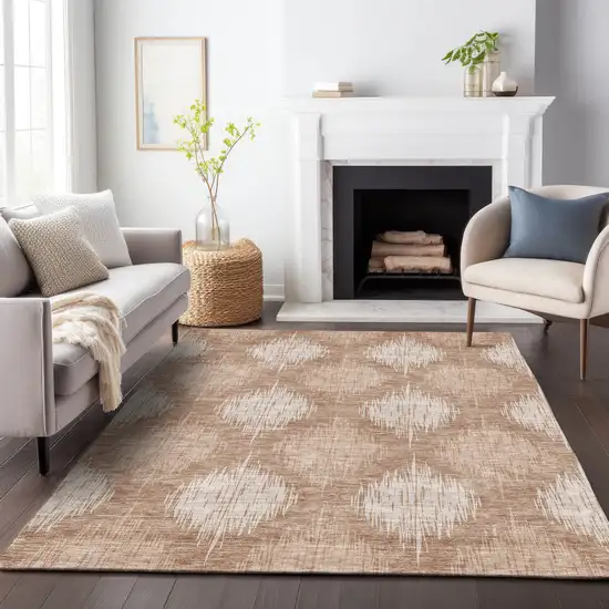 Coral And Terra Cotta Ikat Washable Indoor Outdoor Area Rug Photo 9