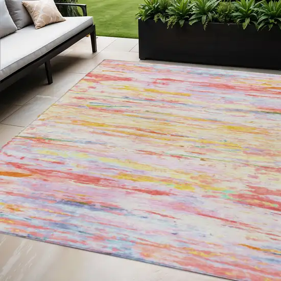 Coral And Yellow Abstract Washable Indoor Outdoor Area Rug Photo 2