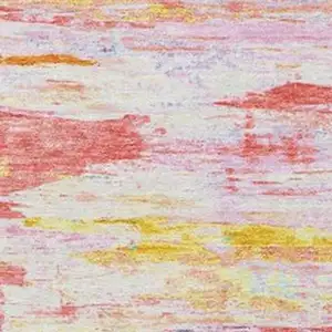 Photo of Coral And Yellow Abstract Washable Indoor Outdoor Area Rug