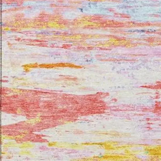 Coral And Yellow Abstract Washable Indoor Outdoor Area Rug Photo 1