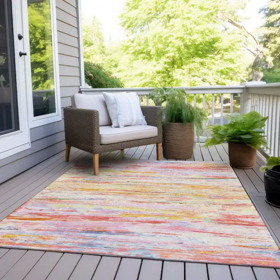 Coral And Yellow Abstract Washable Indoor Outdoor Area Rug Photo 7