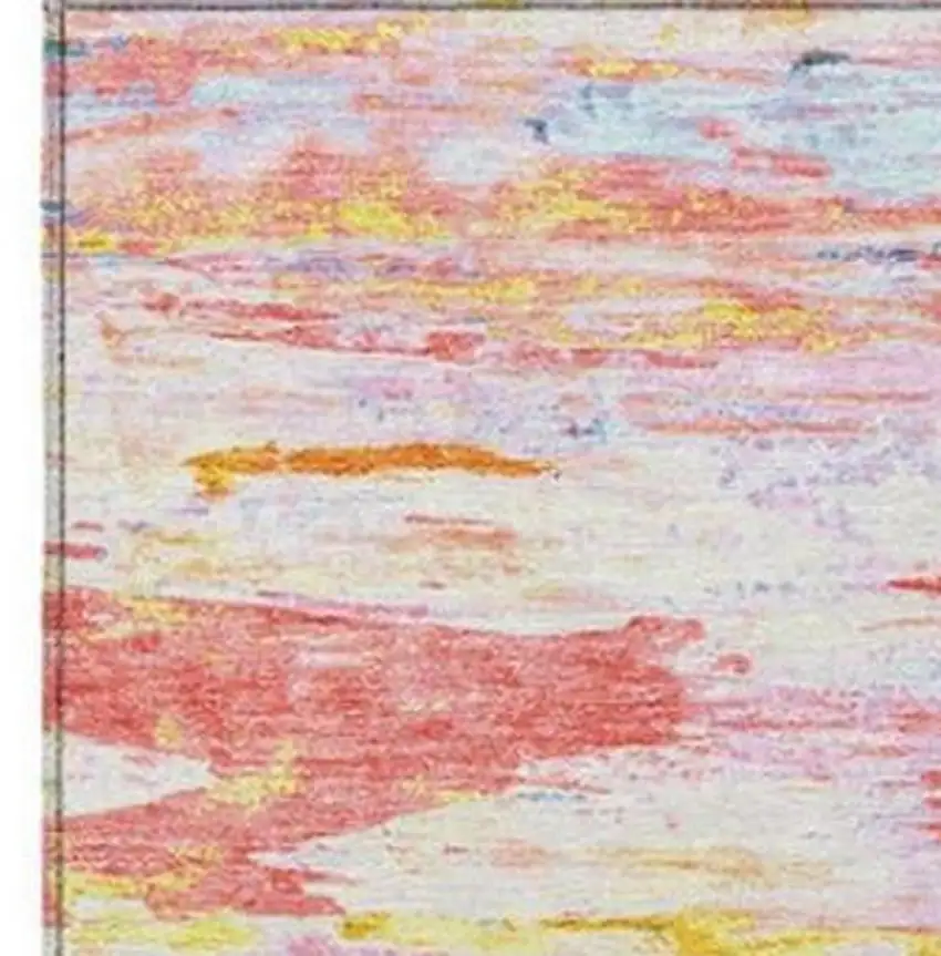 Coral And Yellow Abstract Washable Indoor Outdoor Area Rug Photo 1