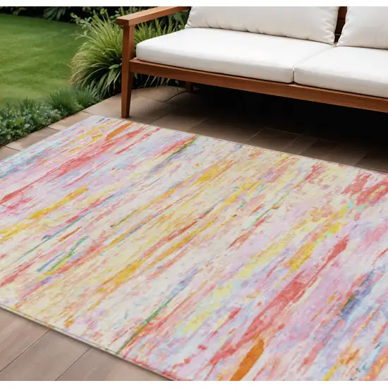 Coral And Yellow Abstract Washable Indoor Outdoor Area Rug Photo 2