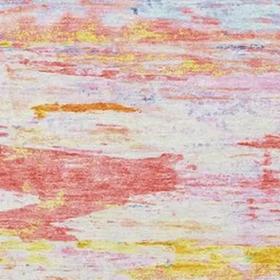 Coral And Yellow Abstract Washable Indoor Outdoor Area Rug Photo 1