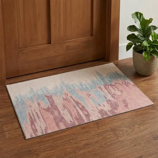 Coral Beige And Gray Abstract Washable Area Rug With UV Protection Photo 1