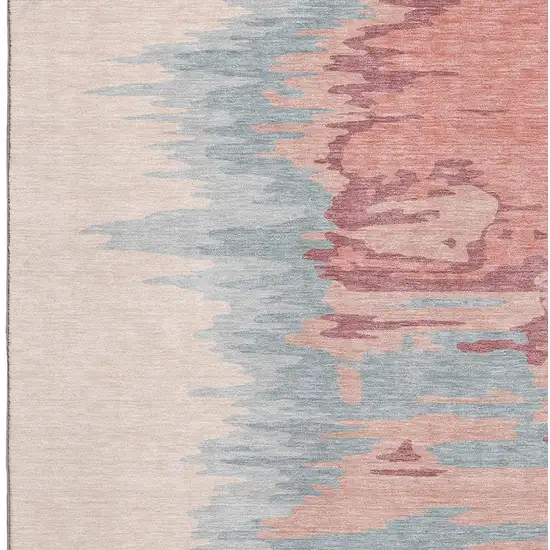 Coral Beige And Gray Abstract Washable Area Rug With UV Protection Photo 3