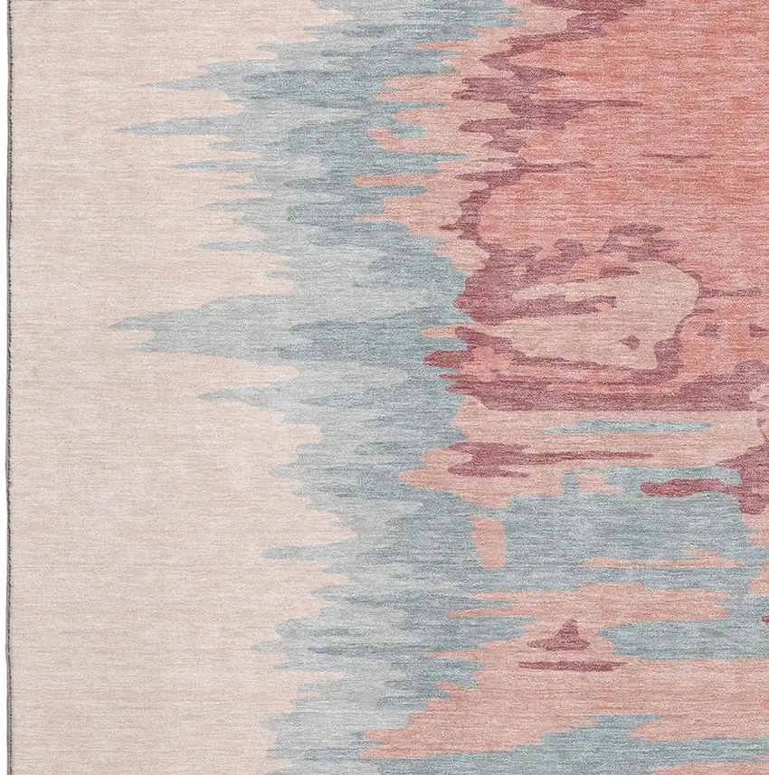 Coral Beige And Gray Abstract Washable Area Rug With UV Protection Photo 3