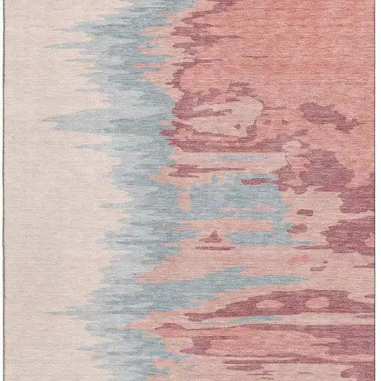 Coral Beige And Gray Abstract Washable Area Rug With UV Protection Photo 4
