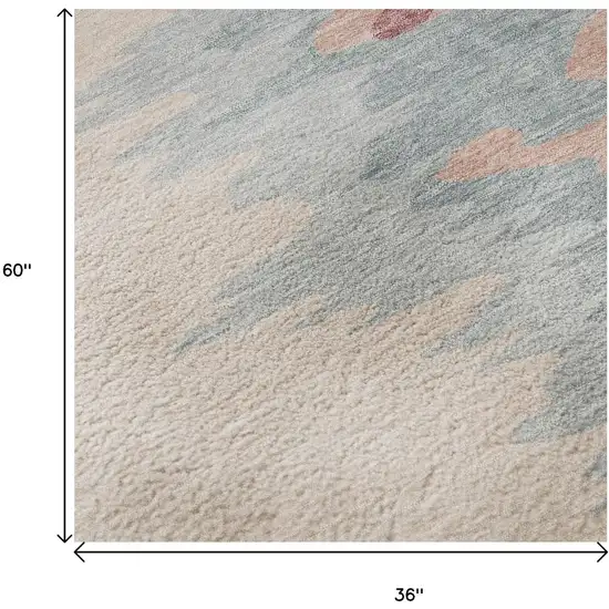 Coral Beige And Gray Abstract Washable Area Rug With UV Protection Photo 9