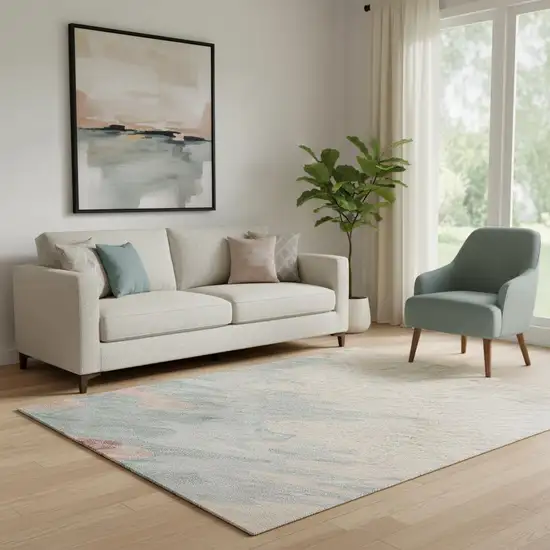 Coral Beige And Gray Abstract Washable Area Rug With UV Protection Photo 2