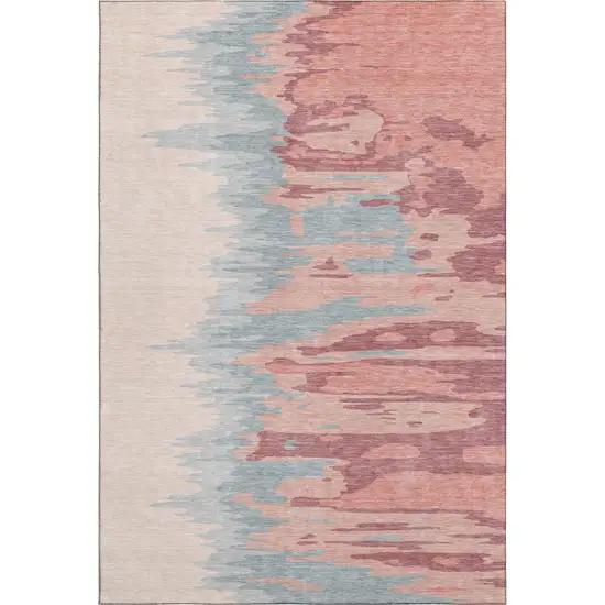 Coral Beige And Gray Abstract Washable Area Rug With UV Protection Photo 4