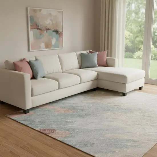 Coral Beige And Gray Abstract Washable Area Rug With UV Protection Photo 2