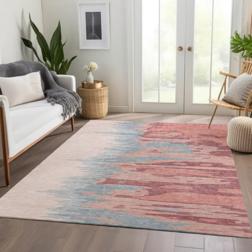 Coral Beige And Gray Abstract Washable Area Rug With UV Protection Photo 4