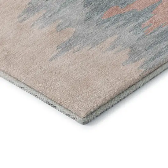 Coral Beige And Gray Abstract Washable Area Rug With UV Protection Photo 7
