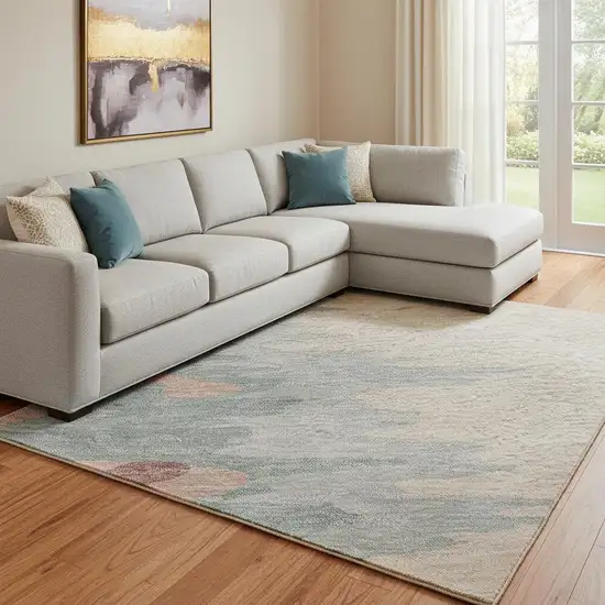 Coral Beige And Gray Abstract Washable Area Rug With UV Protection Photo 2