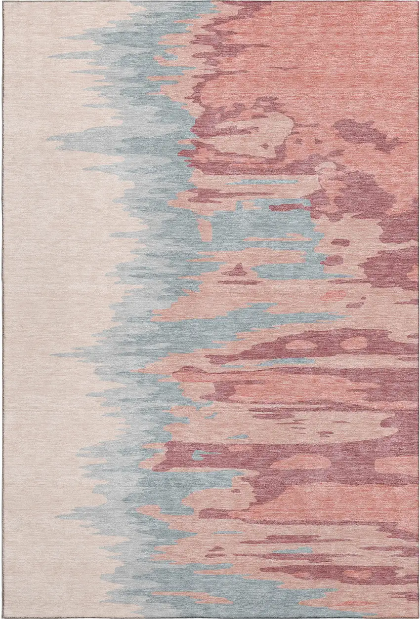Coral Beige And Gray Abstract Washable Area Rug With UV Protection Photo 5