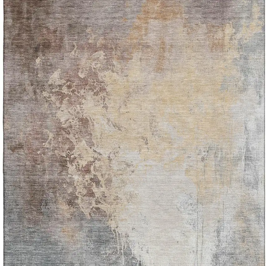 Coral Beige And Ivory Abstract Washable Area Rug With UV Protection Photo 4