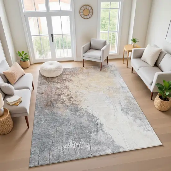 Coral Beige And Ivory Abstract Washable Area Rug With UV Protection Photo 6