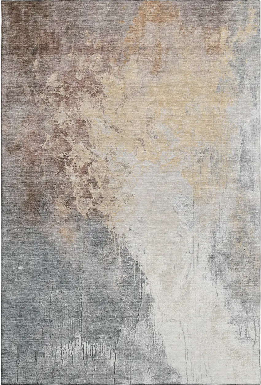 Coral Beige And Ivory Abstract Washable Area Rug With UV Protection Photo 1