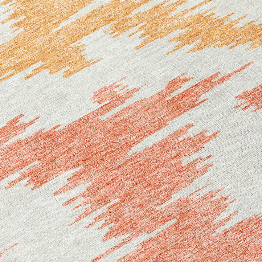 Coral Beige And Orange Abstract Washable Indoor Outdoor Area Rug Photo 5
