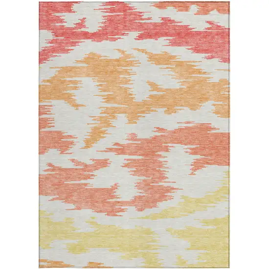 Coral Beige And Orange Abstract Washable Indoor Outdoor Area Rug Photo 6