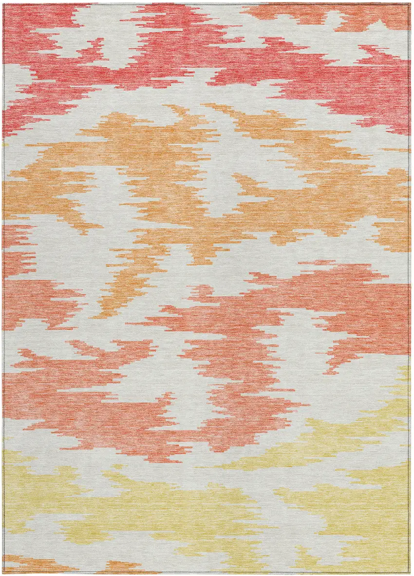 Coral Beige And Orange Abstract Washable Indoor Outdoor Area Rug Photo 6