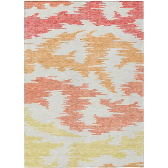 Coral Beige And Orange Abstract Washable Indoor Outdoor Area Rug Photo 2