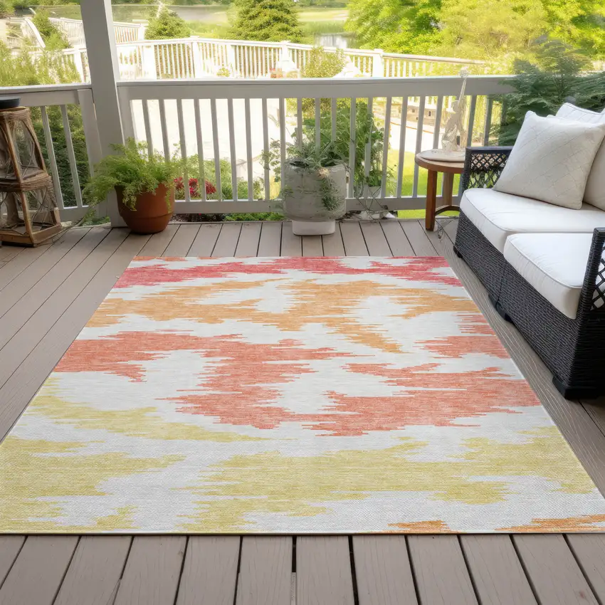 Coral Beige And Orange Abstract Washable Indoor Outdoor Area Rug Photo 7
