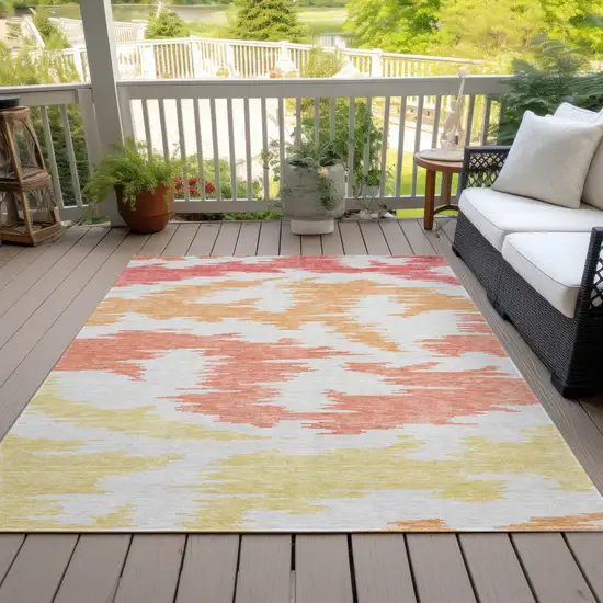 Coral Beige And Orange Abstract Washable Indoor Outdoor Area Rug Photo 7