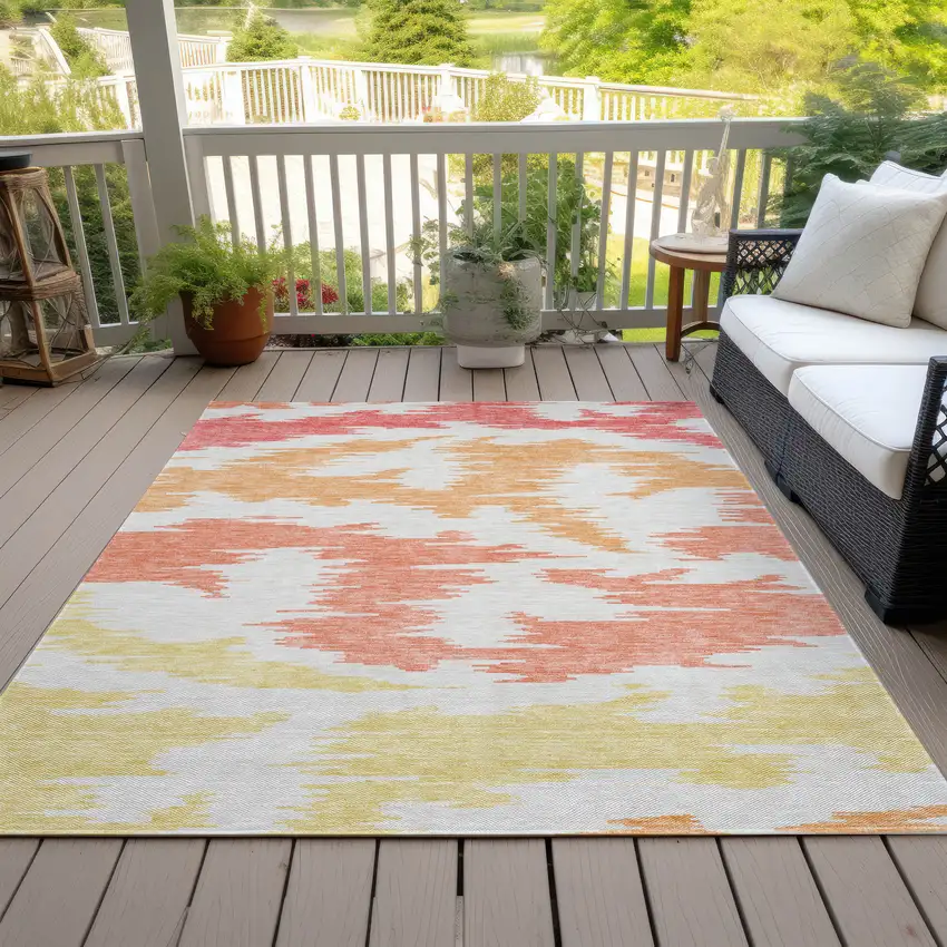 Coral Beige And Orange Abstract Washable Indoor Outdoor Area Rug Photo 7
