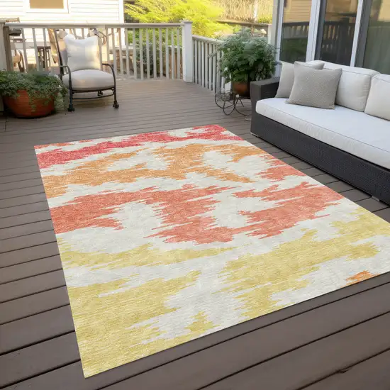 Coral Beige And Orange Abstract Washable Indoor Outdoor Area Rug Photo 9