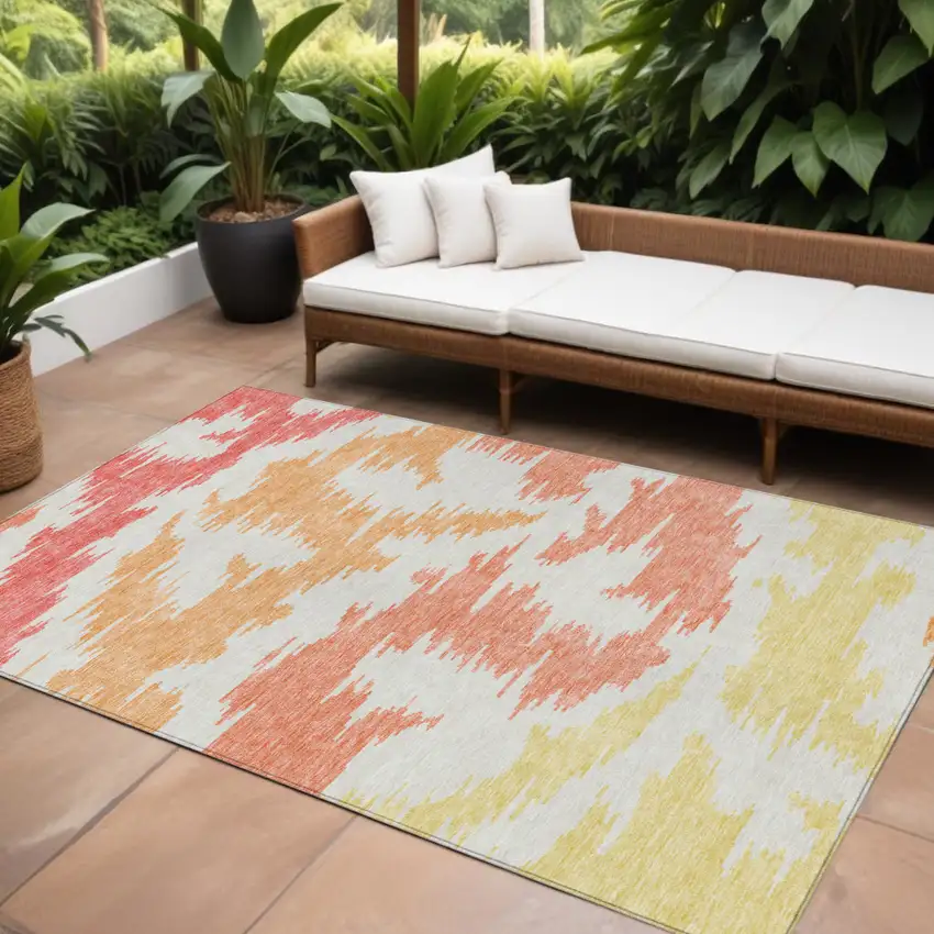 Coral Beige And Orange Abstract Washable Indoor Outdoor Area Rug Photo 1