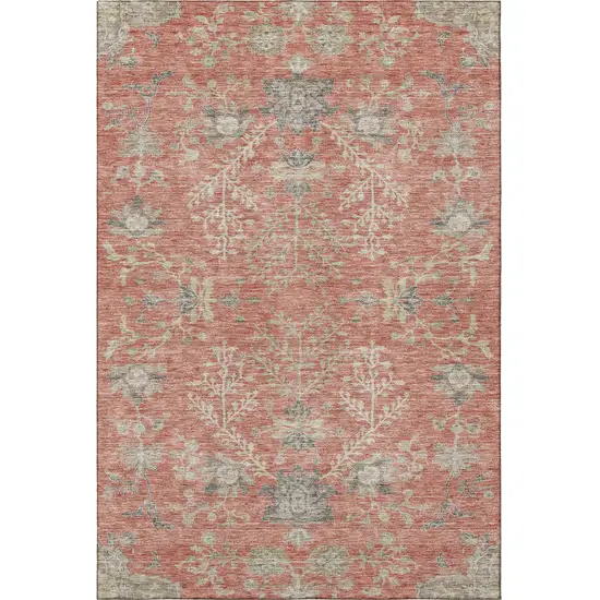 Coral Beige And Taupe Floral Washable Area Rug With UV Protection Photo 3