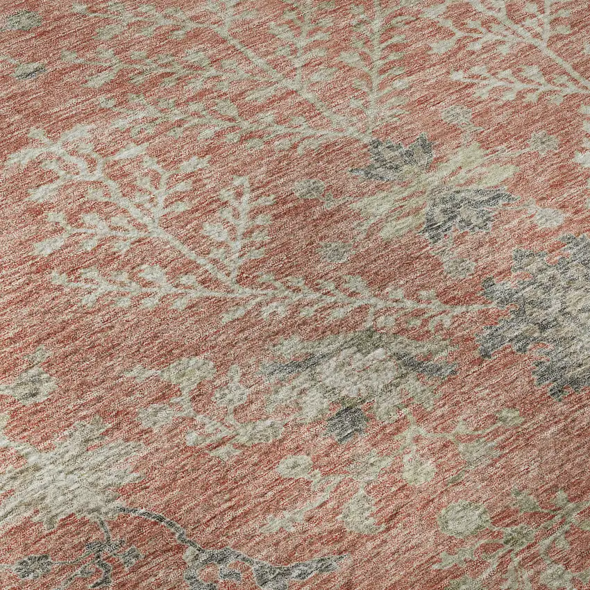 Coral Beige And Taupe Floral Washable Area Rug With UV Protection Photo 9