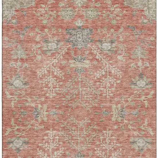Coral Beige And Taupe Floral Washable Area Rug With UV Protection Photo 2