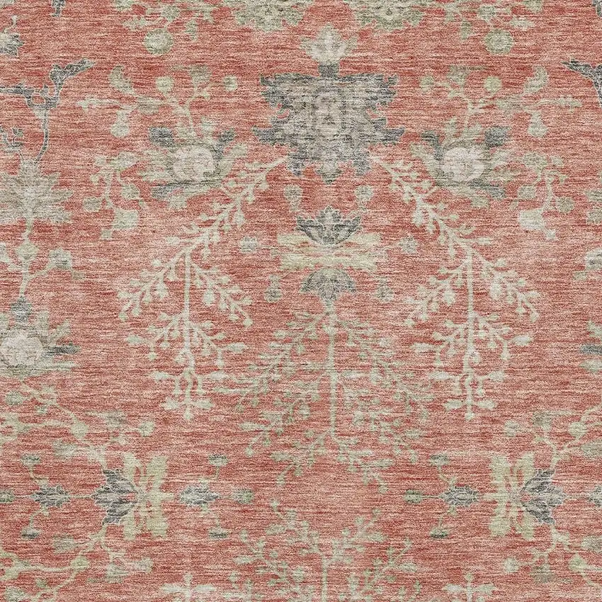 Coral Beige And Taupe Floral Washable Area Rug With UV Protection Photo 2