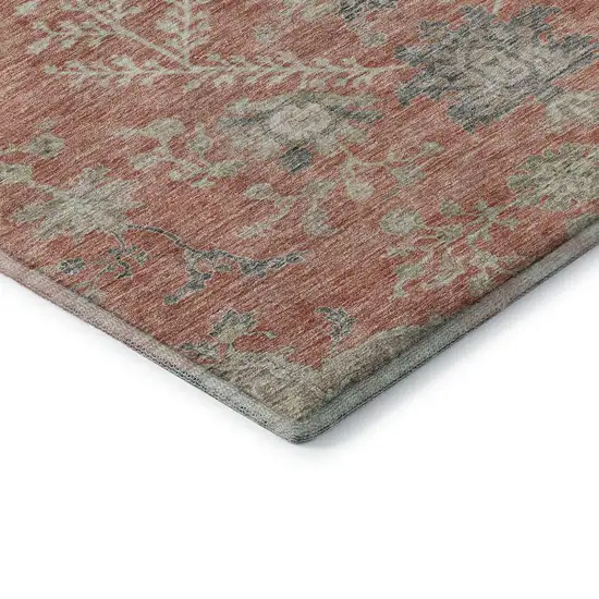 Coral Beige And Taupe Floral Washable Area Rug With UV Protection Photo 7