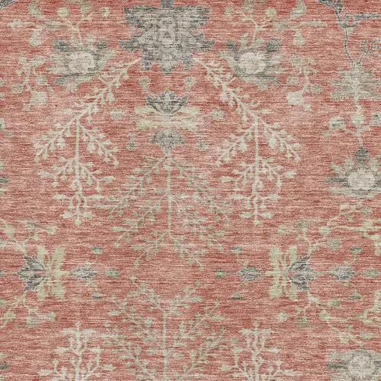 Coral Beige And Taupe Floral Washable Area Rug With UV Protection Photo 2